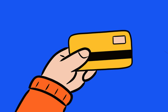 Hand holding a card illustration with bright colors