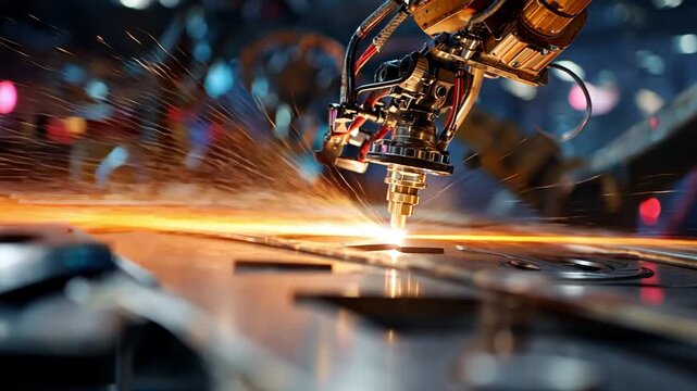 High-Tech Laser Cutting Machine in Action in a Modern Factory