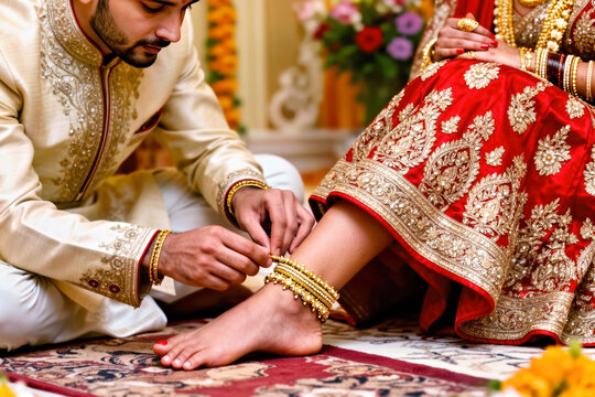 An Intimate Moment of a Groom Affectionately Adorning His Bride'