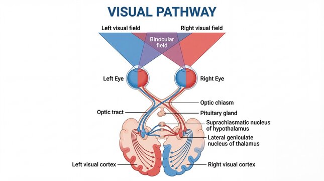 Detailed Anatomical Diagram of Human Visual Pathway with Brain and Eyes