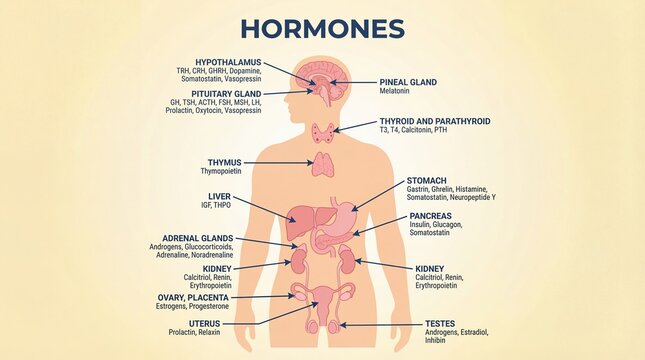 Informative Diagram of Human Endocrine System and Hormone Gland Locations