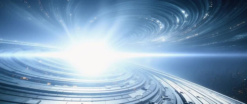 Abstract futuristic design with dynamic swirling energy and circular elements