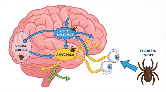 Illustrated Diagram of Fear Processing in Human Brain with a Spider