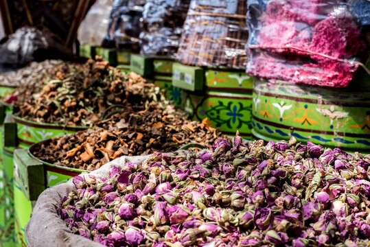 Multicolored herbs in a Moroccan market