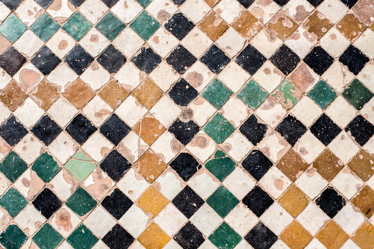 Vintage handmade ceramic tile pattern in Marrakech