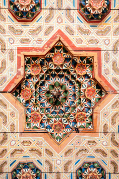 Moroccan geometric ceiling art in Marrakech