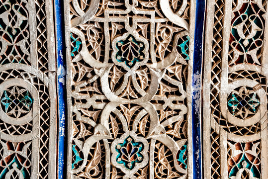 Intricately crafted Moroccan wall art with geometric patterns