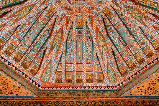Moroccan ceiling art with geometric designs