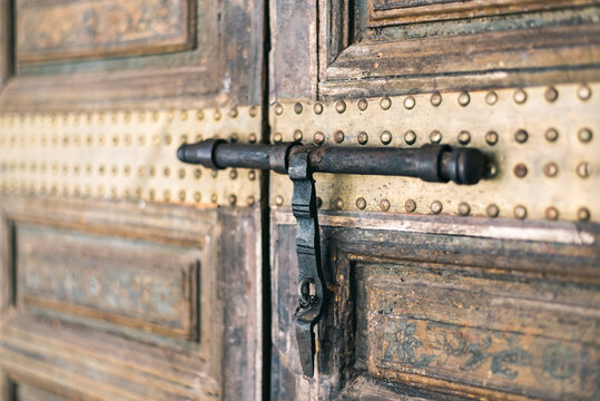 Detailed wood door in Marrakech, Morocco