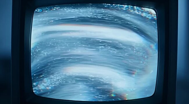 Abstract light blue swirling vortex on an old fashioned cathode ray tube television