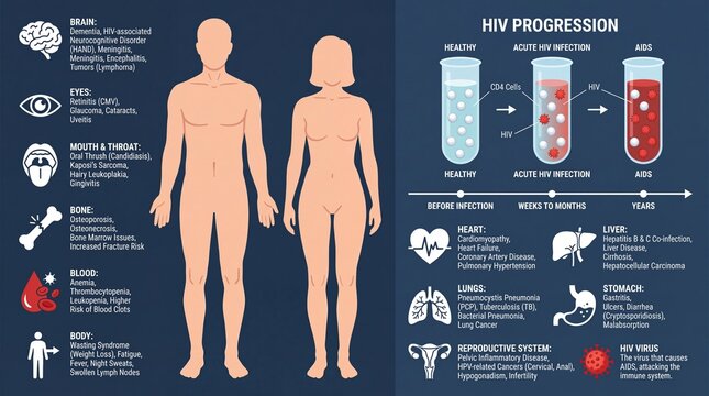 Informative Flat Illustration HIV Progression Infographic for Medical and Educational Purposes