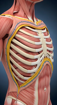 3D Medical Illustration of Thoracic Wall Incision and Rib Cage Retraction