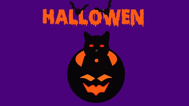 Happy halloween neon animation happy halloween pumpkin spooky ghost spider cobweb bat halloween day.