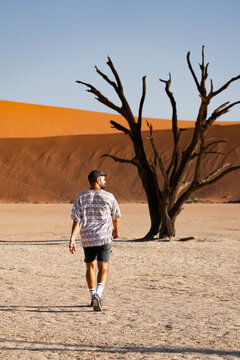 Solitary walk in Deadvlei desert landscape