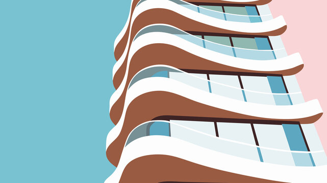 Curved architecture design with blue and pink hues