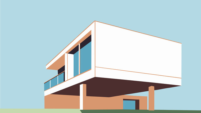 Modern house with unique structure in green landscape
