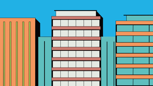 Colorful urban architecture with bright blue sky