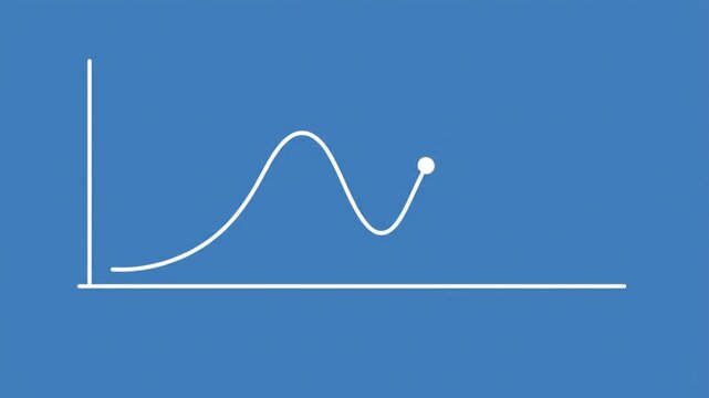 Animated Line Graph Showing Fluctuating Growth and Data Trends on Blue Background