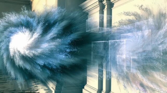 out of focus weather data visualization shown on a wall display.