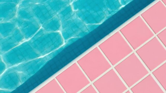 Minimalist Vaporwave Aesthetic Swimming Pool with Pink Tiles and Blue Water Background