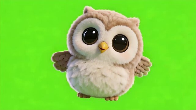 ute Kawaii Owl Bobbing on Green Screen Background