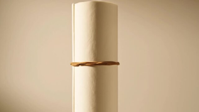 Vertical blank vintage paper scroll rotating slowly on a cream background