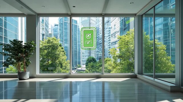 Modern Office Space with City View and Green Elements for Design