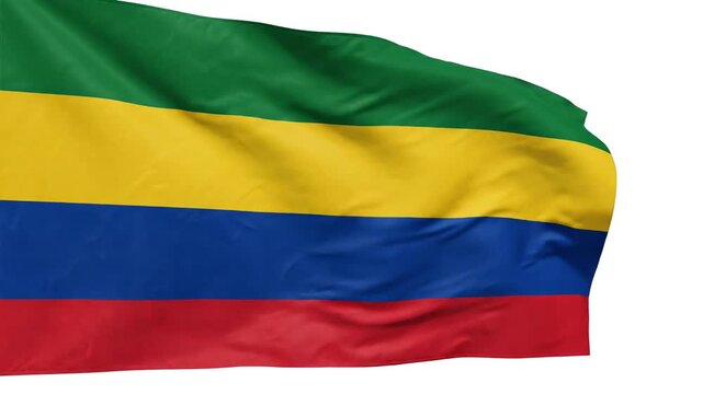 Waving Flag of Gabon with Green Yellow Blue and Red Stripes.