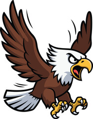 Obraz premium Fierce Cartoon Bald Eagle Mascot Swooping with Sharp Talons