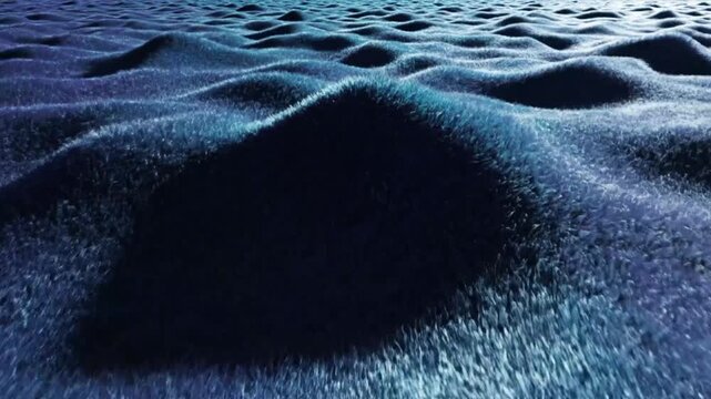 Abstract CGI simulated grass field with rippling motion and flowing textures creating a unique otherworldly landscape