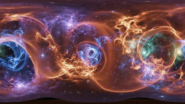 Mesmerizing Cosmic Energy Ripples in Galaxy Nebula 360 Degree Panoramic View with Starfield Universe Backdrop