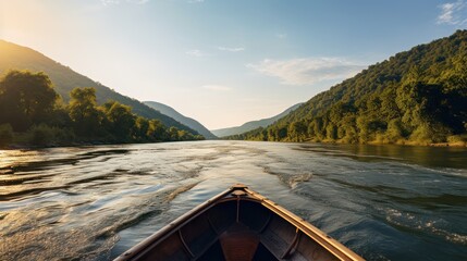 Fototapeta premium Experience the ultimate sense of freedom while drifting through a sun-kissed mountain valley.