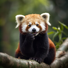 Fototapeta premium red panda eating bamboo