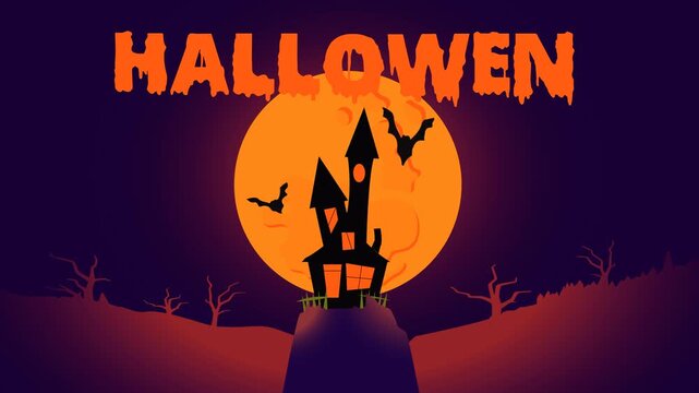 Happy halloween neon animation happy halloween pumpkin spooky ghost spider cobweb bat halloween day.
