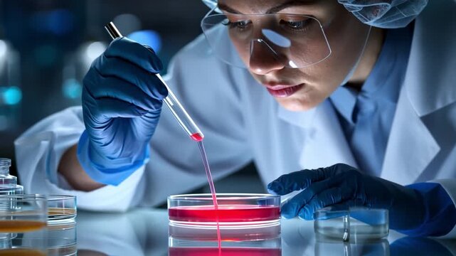 Scientist Conducting Experiment in Laboratory with Petri Dish