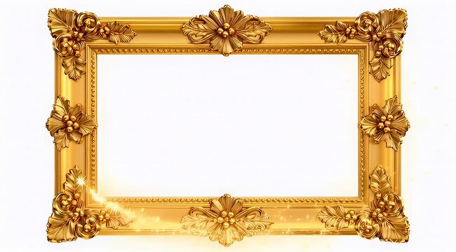Elaborate ornate golden frame with floral details and sparkling light accents