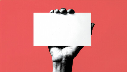 Pop Art Hand Holding Blank Card – Retro Comic Style Empty Message Banner Background