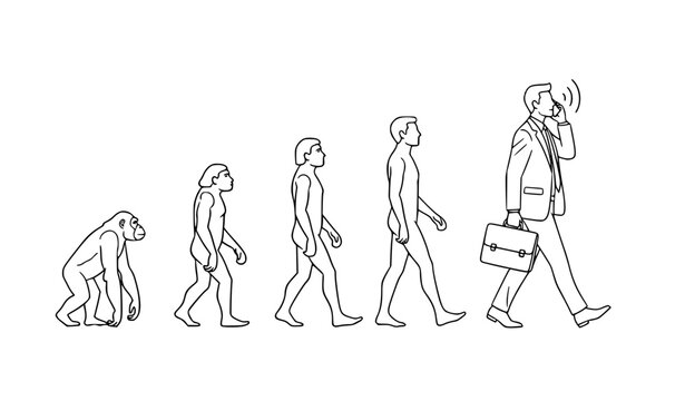 Evolution of man concept from ape to businessman with phone vector sketch