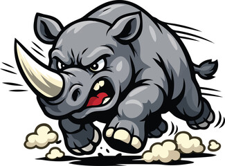 Aggressive charging rhino mascot in flat vector style with bold outlines © Nh Parvej