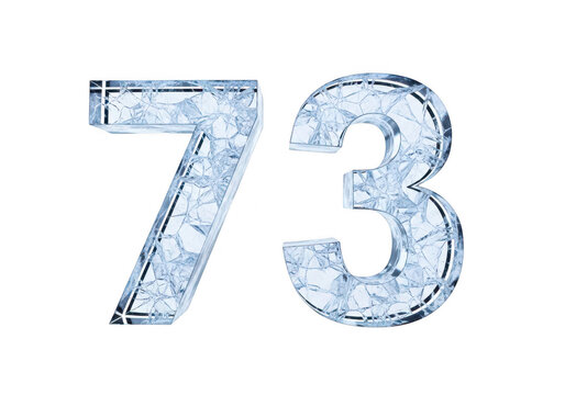 Icy numbers seventy three rendered in a shattered glass effect on transparent background