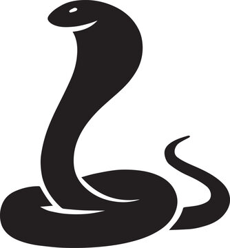 Black silhouette of a cobra snake coiled, isolated on white background, vector graphic