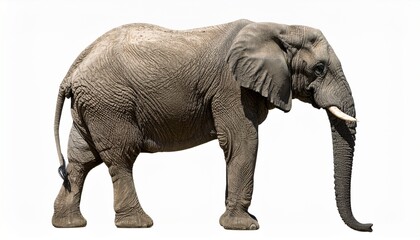 Obraz premium Majestic elephant with large tusks and wrinkled gray skin standing alone