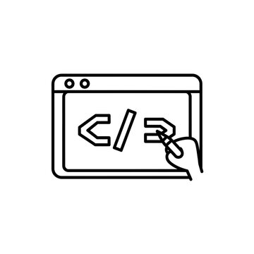 Coding Icon with Hand and Code Symbols vector illustration