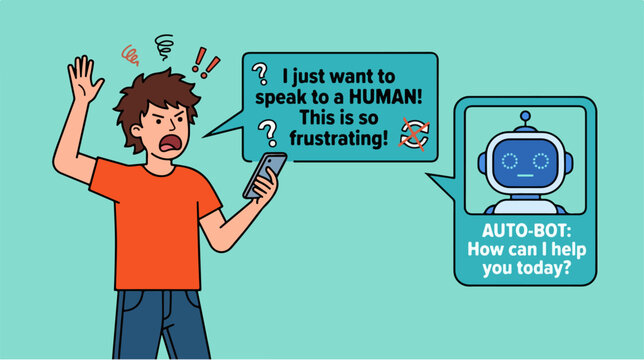 Frustrated Man Demanding to Speak to a Human, Annoyed by Chatbot.