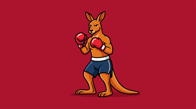 Kangaroo boxer in red gloves and blue shorts ready to fight.