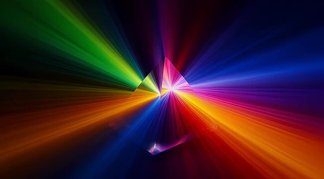 A vibrant spectrum of light emanating from a crystalline pyramid shape