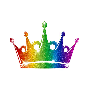 Rainbow crown with sparkles and glitter on white background symbolizing pride and royalty