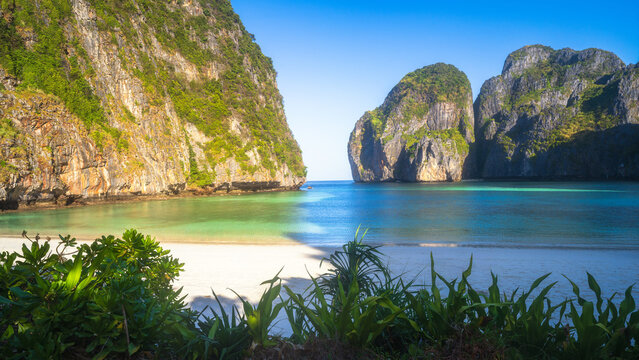 maya bay on ko phi phi and tropical islands in the andaman sea in thailand
