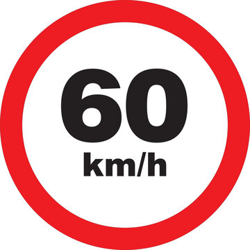 60 km/h Speed Limit Regulatory Traffic Sign Vector, oad Safety Sign for 60 km/h Speed Restriction