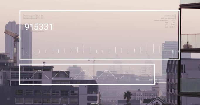 Animation of tunnel with mathematical equations over cityscape